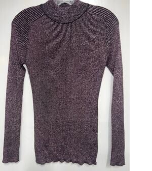 NWOT YAL New York Ribbed Turtleneck Sweater Purple Metallic M